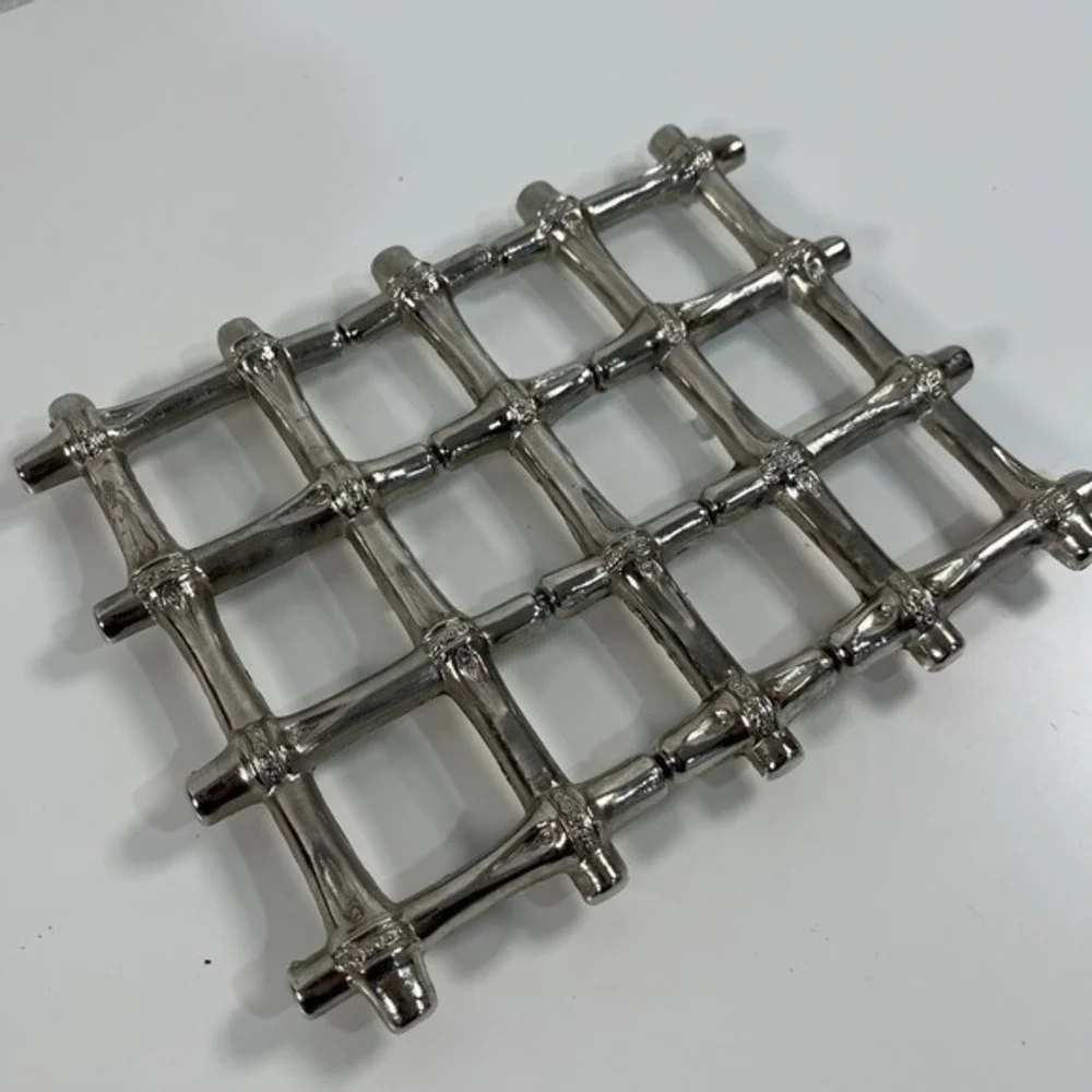 Vintage Silver Plate Faux Bamboo‎ Italian Trivet Made In Taiwan Used